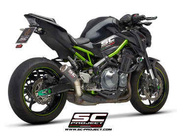 Kawasaki Z900 A2 - 2017 - 2020 – SC-Project CR-T carbon fibre exhaust, with stoneguard grid