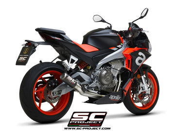 Aprilia TUONO 660 - 2021 - 2024 SC-Project 2-1 Stainless steel full exhaust system, with CR-T carbon fibre exhaust with stoneguard grid