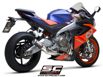 Aprilia RS 660 - 2020 - 2024 SC-Project 2-1 Stainless steel full exhaust system, with CR-T carbon fibre exhaust with stoneguard grid