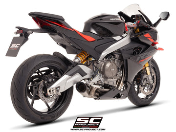 aprilia motorcycles sc project RS 660 - 2025 – SC-Project 2-1 Titanium full exhaust system, with S1 titanium exhaust, with welded sector link pipe
