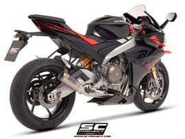 aprilia motorcycles sc project RS 660 - 2025 – SC-Project 2-1 Stainless steel full exhaust system, with CR-T titanium exhaust with stoneguard grid