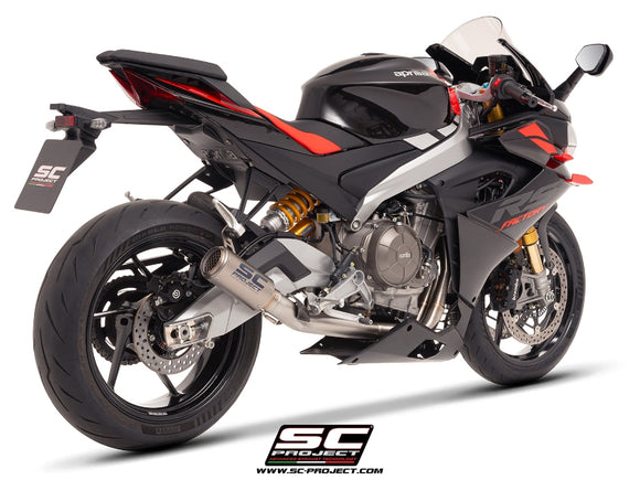 aprilia motorcycles sc project RS 660 - 2025 – SC-Project 2-1 Stainless steel full exhaust system, with CR-T titanium exhaust with stoneguard grid