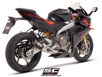 aprilia motorcycles sc project TUONO 660 - 2025 – SC-Project 2-1 Stainless steel full exhaust system, with CR-T carbon fibre exhaust with stoneguard grid