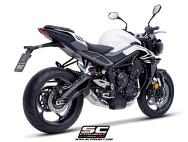 Triumph STREET TRIPLE 765 R - RS - R A2 - 2024 - 2025 – SC-Project 3-1 Stainless steel full exhaust system, with CR-T titanium exhaust with stoneguard grid