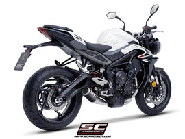 Triumph STREET TRIPLE 765 R - RS - R A2 - 2024 - 2025 – SC-Project 3-1 Stainless steel full exhaust system, with CR-T carbon fibre exhaust with stoneguard grid