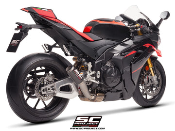 aprilia motorcycles sc project RSV4 - 2025 – SC-Project CR-T carbon fibre exhaust, with stoneguard grid