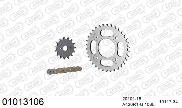 Honda MSX 125 Grom 2013-2015 - AFAM Reinforced Chain & Steel Sprocket Kit, 420 (OE Pitch) - 01013106 - P3 Tuning