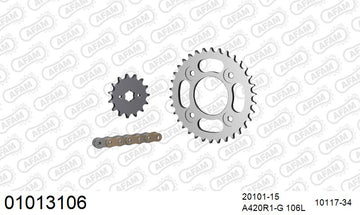 Honda MSX 125 Grom 2015-2018 - AFAM Reinforced Chain & Steel Sprocket Kit, 420 (OE Pitch) - 01013106 - P3 Tuning