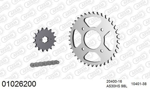 Honda CB250 1973-1975 - AFAM Reinforced Chain & Steel Sprocket Kit, 530 (OE Pitch) - 01026200 - P3 Tuning