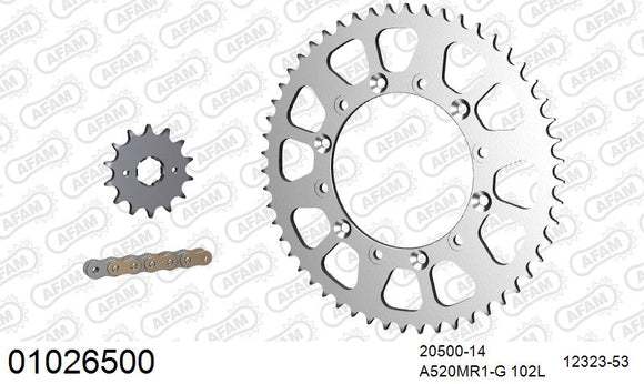 Honda XL250S 1978-1981 - AFAM MX reinforced Chain & Steel Sprocket Kit, 520 (OE Pitch) - 01026500 - P3 Tuning