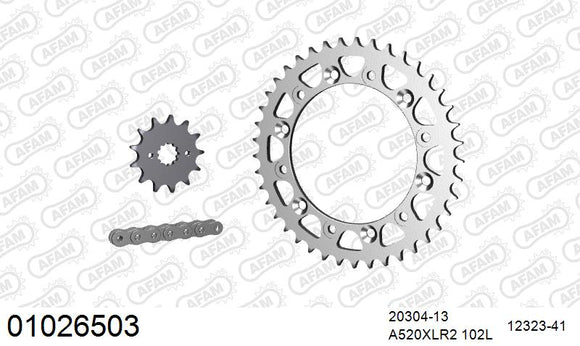 Honda NSR250R / SE 1990-1993 - AFAM XS-ring standard Chain & Steel Sprocket Kit, 520 (OE Pitch) - 01026503 - P3 Tuning