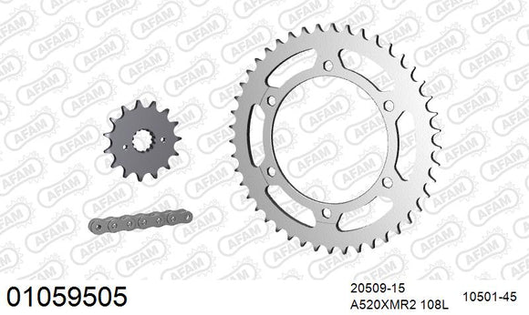 Honda NX650 Dominator 1989-1990 - AFAM XS-ring Extra Reinforced Chain & Steel Sprocket Kit, 520 (OE Pitch) - 01059505 - P3 Tuning