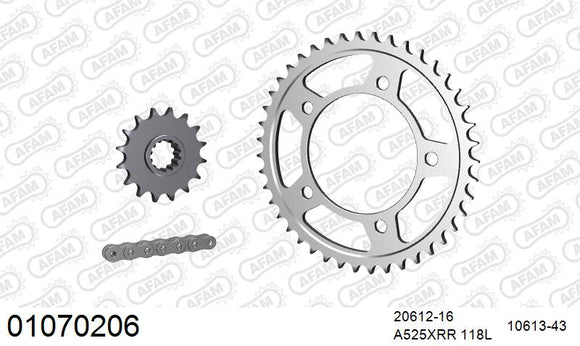 Honda CB600 Hornet 2007-2013 - AFAM XS-ring Extra Reinforced Chain & Steel Sprocket Kit, 525 (OE Pitch) - 01070206 - P3 Tuning