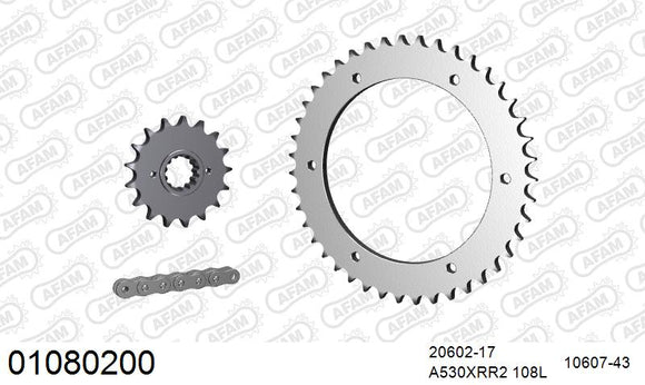 Honda VFR800 1998-2001 - AFAM XS-ring Extra Reinforced Chain & Steel Sprocket Kit, 530 (OE Pitch) - 01080200 - P3 Tuning