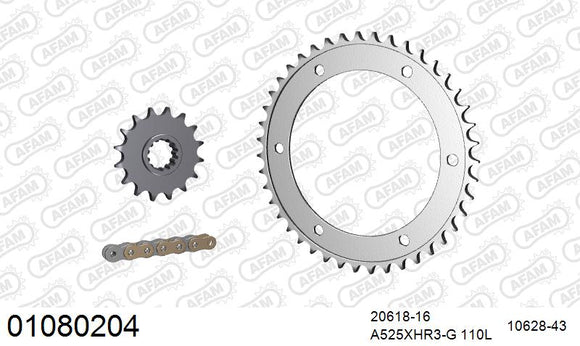 Honda VFR800 Vtec 2014-2019 - AFAM XS-ring Hyper reinforced Chain & Steel Sprocket Kit, 525 (OE Pitch) - 01080204 - P3 Tuning
