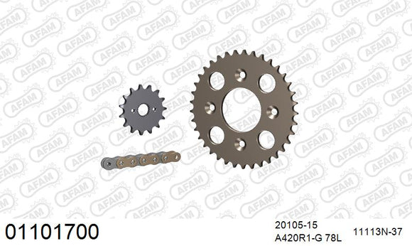 Honda XR 50 R Y,1,2,3 2000-2003 - AFAM Reinforced Chain & Alu Sprocket Kit, 420 (OE Pitch) - 01101700 - P3 Tuning