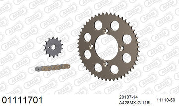 Honda XR 100 R F,G,H,J,K,L,M,N,P,R,S,T,V,W,X,Y,1,2,3 1985-2003 - AFAM MX Racing Chain & Alu Sprocket Kit, 428 (OE Pitch) - 01111701 - P3 Tuning