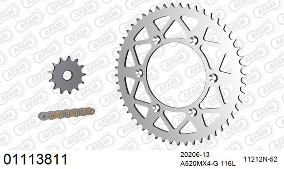Honda CR125 2000-2003 - AFAM MX reinforced Chain & Alu Sprocket Kit, 520 (OE Pitch) - 01113811 - P3 Tuning