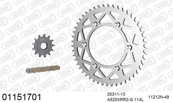 Honda CRF250R / RX (2022) 2022-2026 - AFAM Xs-Ring Reinforced Plus Chain & Alu Sprocket Kit, 520 (OE Pitch) - 01151701 - P3 Tuning
