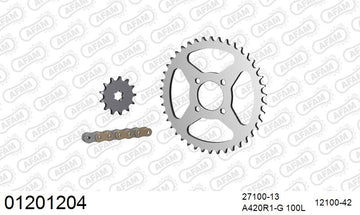Yamaha FS1-E (50cc) 1974-1976 - AFAM Reinforced Chain & Steel Sprocket Kit, 420 (OE Pitch) - 01201204 - P3 Tuning