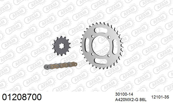 Yamaha TT-R90 2000-2007 - AFAM MX Racing Chain & Steel Sprocket Kit, 420 (OE Pitch) - 01208700 - P3 Tuning