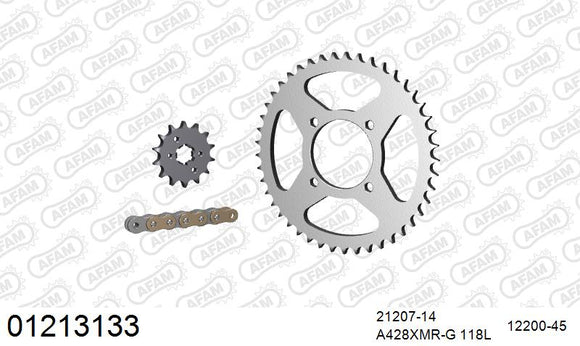 Yamaha YBR125 / Custom 2006 - AFAM Xs-Ring Reinforced Chain & Steel Sprocket Kit, 428 (OE Pitch) - 01213133 - P3 Tuning