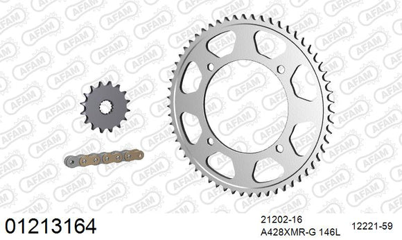 Yamaha XVS125 Drag Star 2000-2004 - AFAM Xs-Ring Reinforced Chain & Steel Sprocket Kit, 428 (OE Pitch) - 01213164 - P3 Tuning