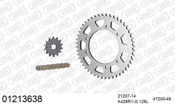 Rieju 125 Tango Pro 2007-2010 - AFAM Reinforced Chain & Steel Sprocket Kit, 428 (OE Pitch) - 01213638 - P3 Tuning