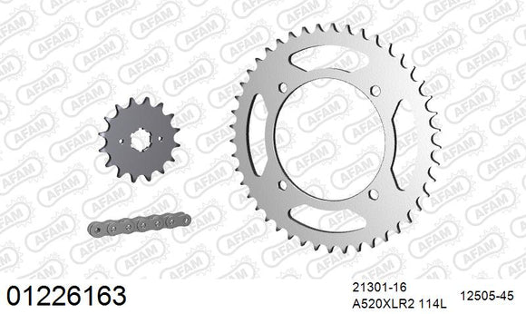 Yamaha XV250 Virago 1989-2000 - AFAM Xs-Ring Reinforced Plus Chain & Steel Sprocket Kit, 520 (OE Pitch) - 01226163 - P3 Tuning