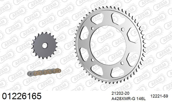 Yamaha XVS250 Dragstar 2000-2001 - AFAM Xs-Ring Reinforced Chain & Steel Sprocket Kit, 428 (OE Pitch) - 01226165 - P3 Tuning