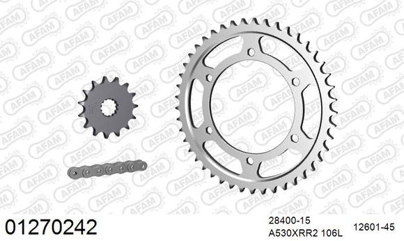 Yamaha FZR600 1991-1993 - AFAM XS-ring Extra Reinforced Chain & Steel Sprocket Kit, 530 (OE Pitch) - 01270242 - P3 Tuning