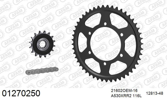 Yamaha YZF-R6 2003-2005 - AFAM XS-ring Extra Reinforced Chain & Rubber Damped Steel Sprocket Kit, 530 (OE Pitch) - 01270250 - P3 Tuning