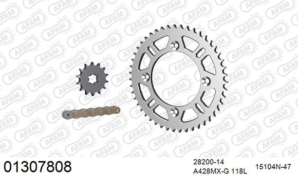 Suzuki RM85 2003-2011 - AFAM MX Racing Chain & Alu Sprocket Kit, 428 (OE Pitch) - 01307808 - P3 Tuning