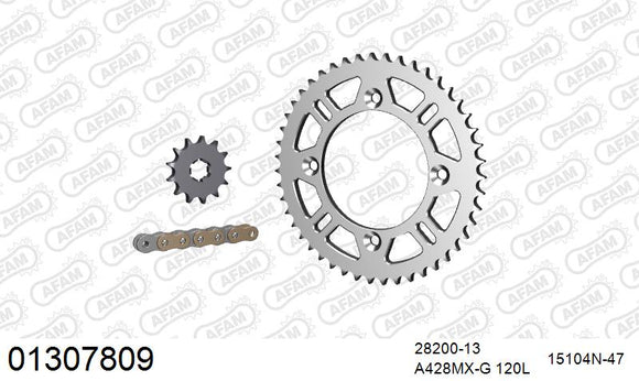 Yamaha YZ 80 Small Wheels E,F,G,H,J,K,L,M,N 1993-2001 - AFAM MX Racing Chain & Alu Sprocket Kit, 428 (OE Pitch) - 01307809 - P3 Tuning