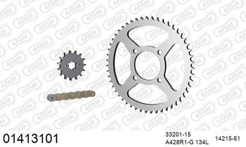 Suzuki RV125 Van Van 2003-2006 - AFAM Reinforced Chain & Steel Sprocket Kit, 428 (OE Pitch) - 01413101 - P3 Tuning