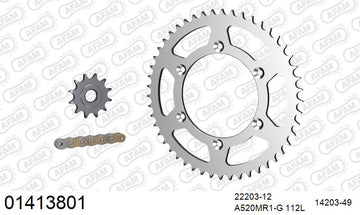 Suzuki RM125 1983-1994 - AFAM MX reinforced Chain & Steel Sprocket Kit, 520 (OE Pitch) - 01413801 - P3 Tuning