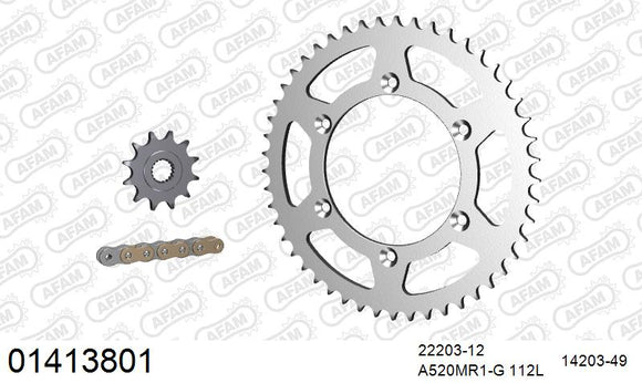 Suzuki RM125 1983-1994 - AFAM MX reinforced Chain & Steel Sprocket Kit, 520 (OE Pitch) - 01413801 - P3 Tuning