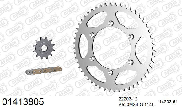 Suzuki RM125 2006-2008 - AFAM MX reinforced Chain & Steel Sprocket Kit, 520 (OE Pitch) - 01413805 - P3 Tuning