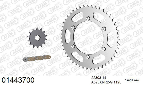 Suzuki DRZ400 SM 2005-2007 - AFAM Xs-Ring Reinforced Plus Chain & Steel Sprocket Kit, 520 (OE Pitch) - 01443700 - P3 Tuning