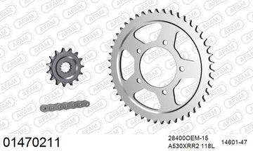 Suzuki GSX600F 1998-2003 - AFAM XS-ring Extra Reinforced Chain & Rubber Damped Steel Sprocket Kit, 530 (OE Pitch) - 01470211 - P3 Tuning