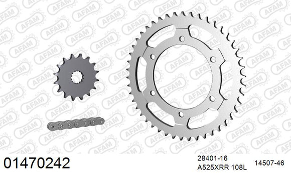 Suzuki GSX-R600 1998-2000 - AFAM XS-ring Extra Reinforced Chain & Steel Sprocket Kit, 525 (OE Pitch) - 01470242 - P3 Tuning