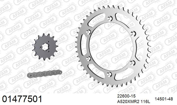 Suzuki DR 800 S K,L 1989-1990 - AFAM XS-ring Extra Reinforced Chain & Steel Sprocket Kit, 520 (OE Pitch) - 01477501 - P3 Tuning