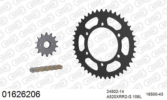 Kawasaki Ninja 250 R 2008-2012 - AFAM Xs-Ring Reinforced Plus Chain & Steel Sprocket Kit, 520 (OE Pitch) - 01626206 - P3 Tuning