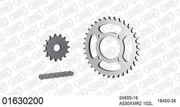 Kawasaki GPZ 305 A1,B2,B3,B4,B5,B6,B7,B7,B8,B8,B9,B10,B10,B10 1983-1996 - AFAM XS-ring Extra Reinforced Chain & Steel Sprocket Kit, 530 (OE Pitch) - 01630200 - P3 Tuning