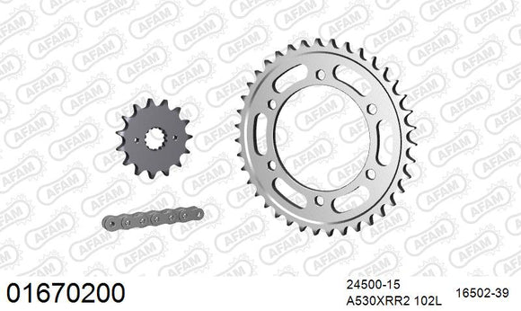 Kawasaki GPX600R 1988-1997 - AFAM XS-ring Extra Reinforced Chain & Steel Sprocket Kit, 530 (OE Pitch) - 01670200 - P3 Tuning