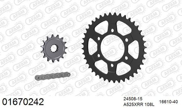 Kawasaki ZX-6R 2000-2001 - AFAM XS-ring Extra Reinforced Chain & Steel Sprocket Kit, 525 (OE Pitch) - 01670242 - P3 Tuning
