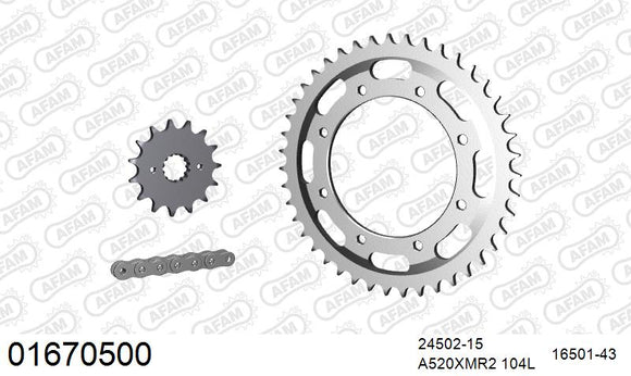 Kawasaki KLR600 / E 1984-1995 - AFAM XS-ring Extra Reinforced Chain & Steel Sprocket Kit, 520 (OE Pitch) - 01670500 - P3 Tuning