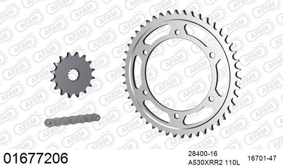 Kawasaki GPX750R 1988-1990 - AFAM XS-ring Extra Reinforced Chain & Steel Sprocket Kit, 530 (OE Pitch) - 01677206 - P3 Tuning