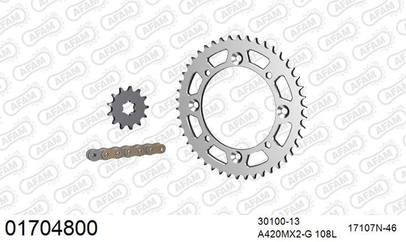 Kawasaki KX65 / 85 2000-2001 - AFAM MX Racing Chain & Alu Sprocket Kit, 420 (OE Pitch) - 01704800 - P3 Tuning