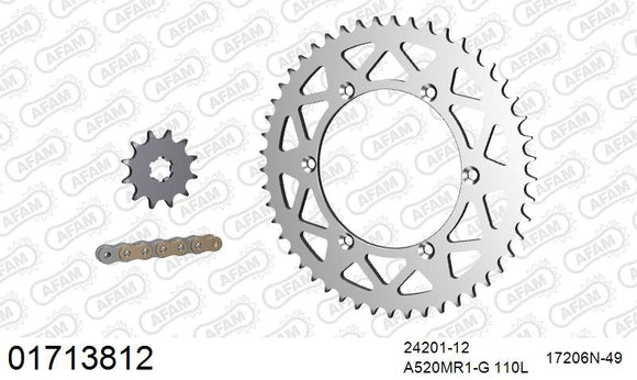 Kawasaki KX100 / 125 2000-2002 - AFAM MX reinforced Chain & Alu Sprocket Kit, 520 (OE Pitch) - 01713812 - P3 Tuning